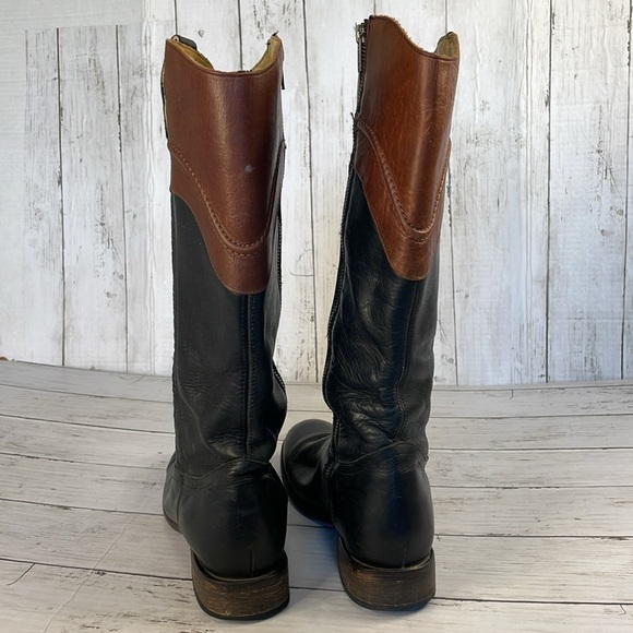 Justin Wizard Knee High Black and Mahogany Leather Riding Style Boots - Picture 5 of 14